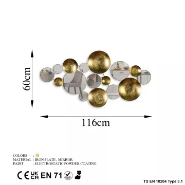 Dekorime metalike për muri Circles Gold