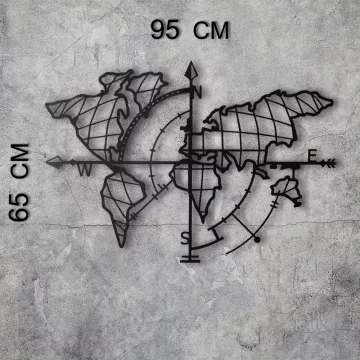 Dekorime metalike për muri World Map Compass Black-805BSG1136