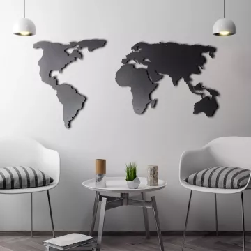 Dekorime metalike për muri World Map Silhouette Black