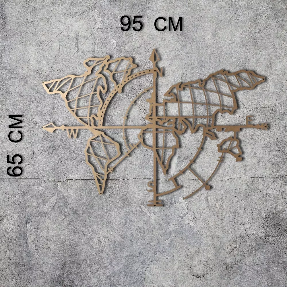 Dekorime metalike për muri World Map Compass