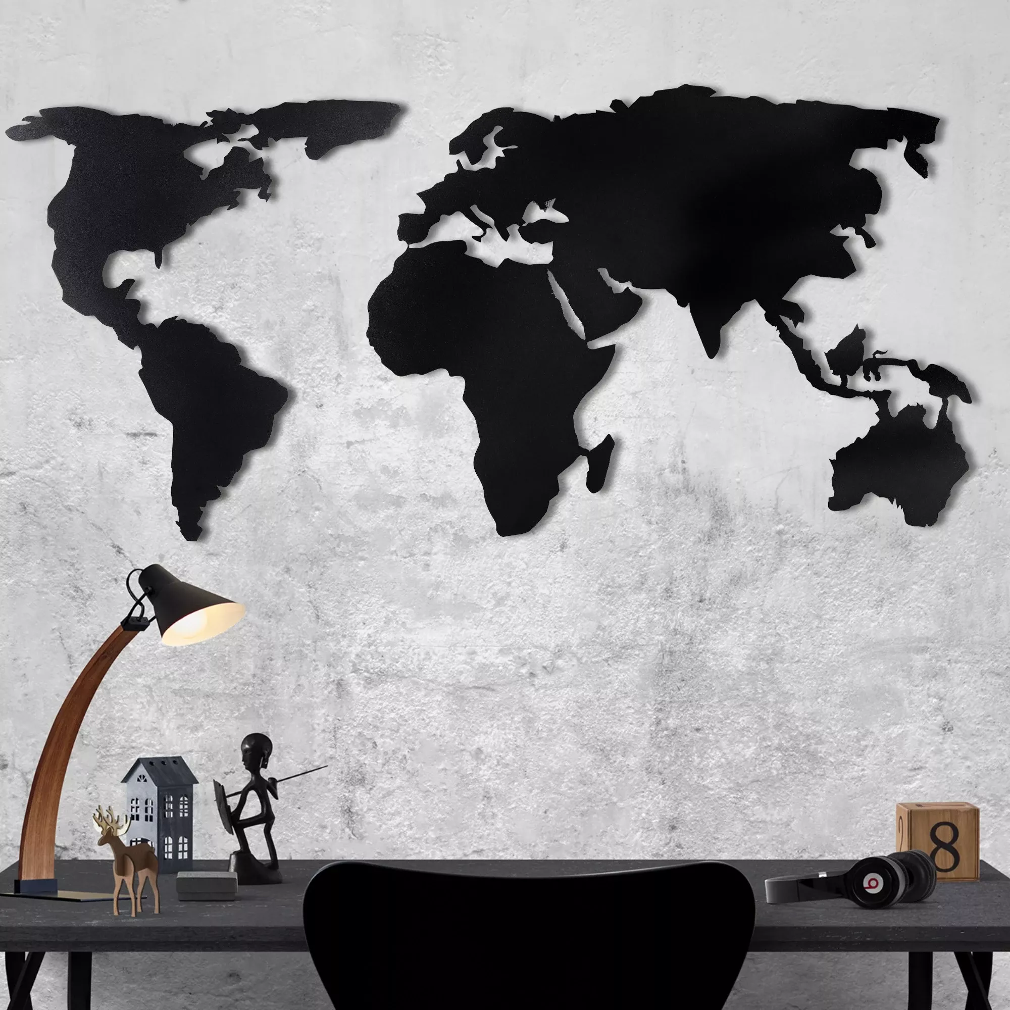 Dekorime metalike për muri World Map Silhouette Black