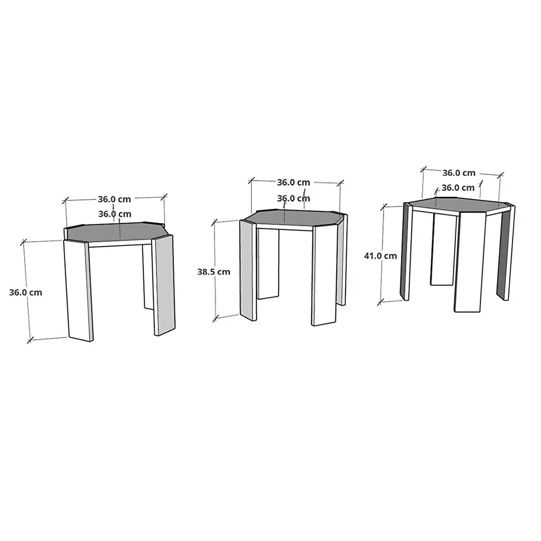 Set me 3 tavolina Оktagon e bardhë