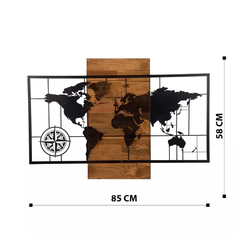 Dekorime metalike për muri  World Map With Compass